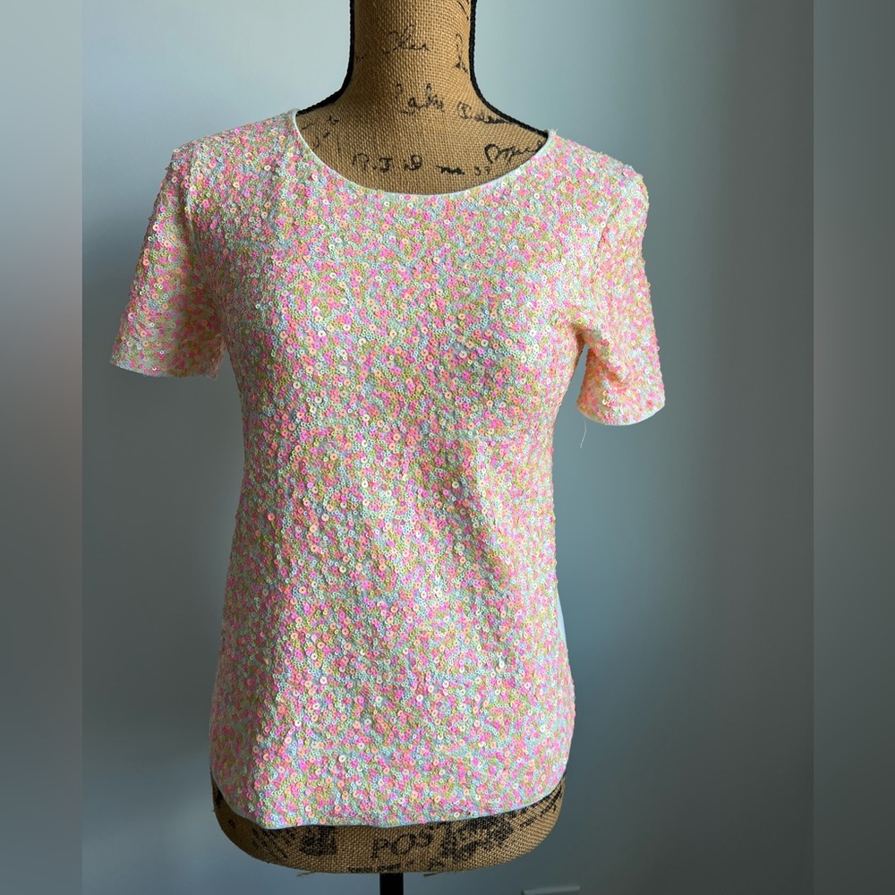 JCrew neon sequin top